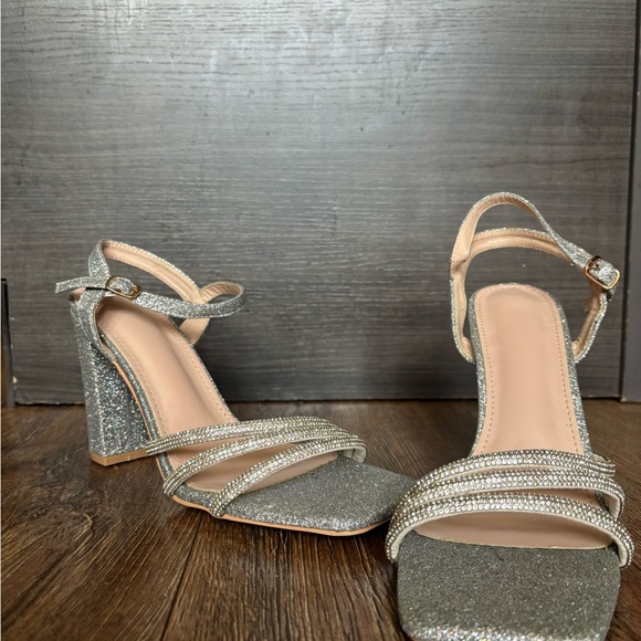 Silver Heels with Rhinestone Straps - Picture 2 of 6